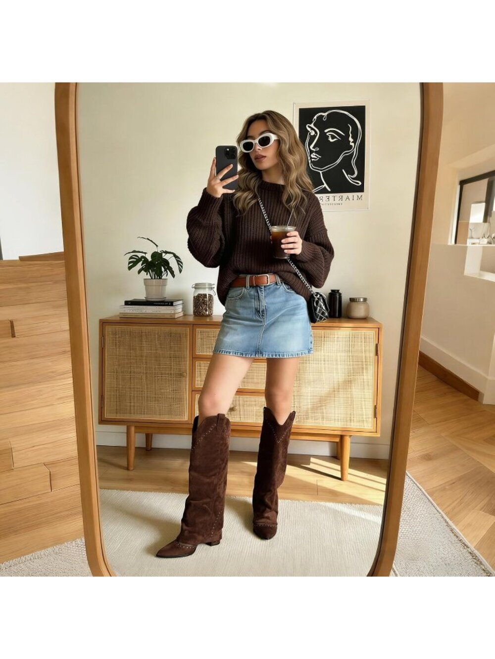 Women's Chocolate Shark Studded Fold Over Knee High Boots Tall Pull On Snip Toe - Picture 5 of 6